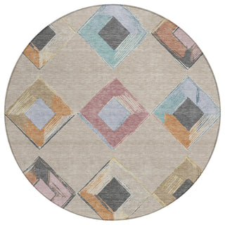 Piper Looms Chantille Geometric ACN2004 Beige Machine Washable Area Rug Round Main Image