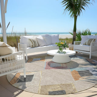 Piper Looms Chantille Geometric ACN2004 Beige Machine Washable Area Rug Round Outdoor Lifestyle Image Feature