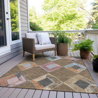 Piper Looms Chantille Geometric ACN2004 Brown Machine Washable Area Rug Outdoor Lifestyle Image Feature