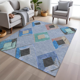 Piper Looms Chantille Geometric ACN2004 Denim Machine Washable Area Rug Lifestyle Image Feature