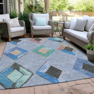 Piper Looms Chantille Geometric ACN2004 Denim Machine Washable Area Rug Outdoor Lifestyle Image Feature