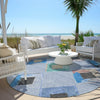 Piper Looms Chantille Geometric ACN2004 Denim Machine Washable Area Rug Round Outdoor Lifestyle Image Feature