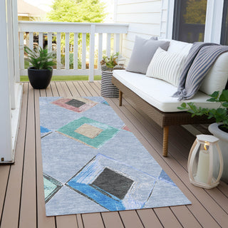Piper Looms Chantille Geometric ACN2004 Denim Machine Washable Area Rug Runner Outdoor Lifestyle Image Feature
