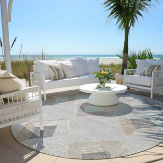 Piper Looms Chantille Geometric ACN2004 Gray Machine Washable Area Rug Round Outdoor Lifestyle Image Feature