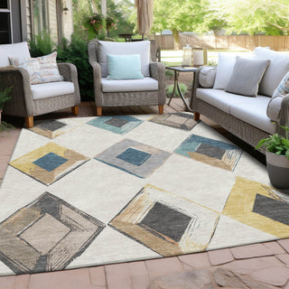 Piper Looms Chantille Geometric ACN2004 Ivory Machine Washable Area Rug Outdoor Lifestyle Image Feature