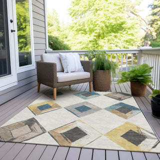 Piper Looms Chantille Geometric ACN2004 Ivory Machine Washable Area Rug Outdoor Lifestyle Image Feature