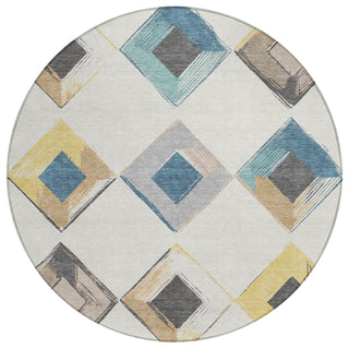 Piper Looms Chantille Geometric ACN2004 Ivory Machine Washable Area Rug Round Main Image