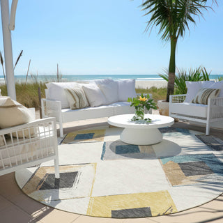Piper Looms Chantille Geometric ACN2004 Ivory Machine Washable Area Rug Round Outdoor Lifestyle Image Feature