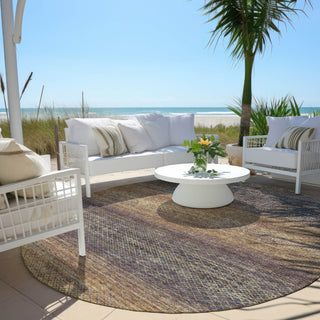 Piper Looms Chantille Geometric ACN2005 Eggplant Machine Washable Area Rug Round Outdoor Lifestyle Image Feature