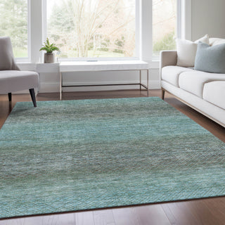 Piper Looms Chantille Geometric ACN2005 Teal Machine Washable Area Rug Lifestyle Image Feature