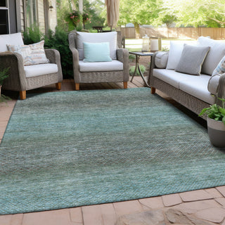 Piper Looms Chantille Geometric ACN2005 Teal Machine Washable Area Rug Outdoor Lifestyle Image Feature