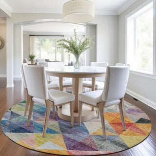 Piper Looms Chantille Geometric ACN2006 Putty Machine Washable Area Rug Round Lifestyle Image Feature