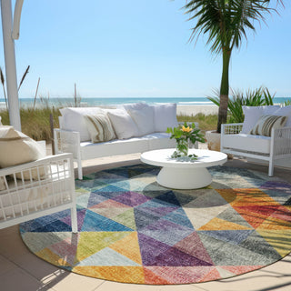 Piper Looms Chantille Geometric ACN2006 Putty Machine Washable Area Rug Round Outdoor Lifestyle Image Feature