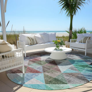 Piper Looms Chantille Geometric ACN2006 Silver Machine Washable Area Rug Round Outdoor Lifestyle Image Feature
