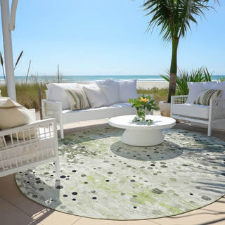 Piper Looms Chantille Abstract ACN2007 Aloe Machine Washable Area Rug Round Outdoor Lifestyle Image Feature
