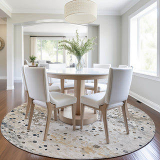 Piper Looms Chantille Abstract ACN2007 Ivory Machine Washable Area Rug Round Lifestyle Image Feature
