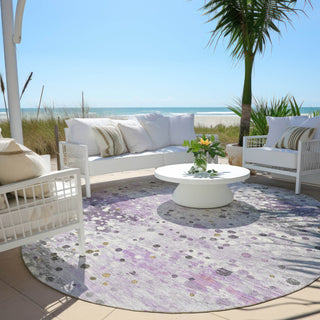 Piper Looms Chantille Abstract ACN2007 Lavender Machine Washable Area Rug Round Outdoor Lifestyle Image Feature