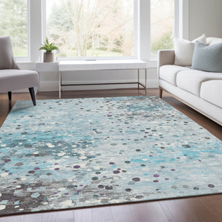 Piper Looms Chantille Abstract ACN2007 Teal Machine Washable Area Rug Lifestyle Image Feature