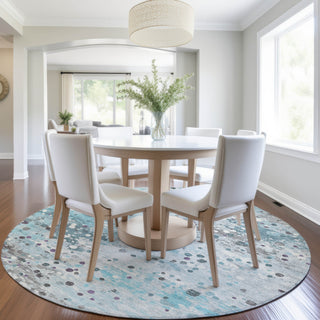 Piper Looms Chantille Abstract ACN2007 Teal Machine Washable Area Rug Round Lifestyle Image Feature