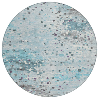 Piper Looms Chantille Abstract ACN2007 Teal Machine Washable Area Rug Round Main Image