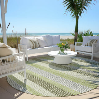 Piper Looms Chantille Stripes ACN2008 Aloe Machine Washable Area Rug Round Outdoor Lifestyle Image Feature