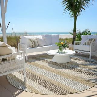 Piper Looms Chantille Stripes ACN2008 Beige Machine Washable Area Rug Round Outdoor Lifestyle Image Feature