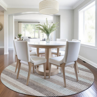 Piper Looms Chantille Stripes ACN2008 Taupe Machine Washable Area Rug Round Lifestyle Image Feature