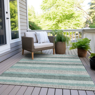 Piper Looms Chantille Stripes ACN2008 Teal Machine Washable Area Rug Outdoor Lifestyle Image Feature