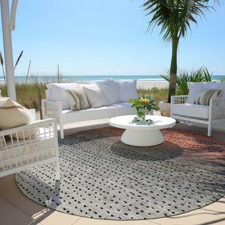 Piper Looms Chantille Abstract ACN2009 Paprika Machine Washable Area Rug Round Outdoor Lifestyle Image Feature
