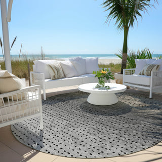 Piper Looms Chantille Abstract ACN2009 Taupe Machine Washable Area Rug Round Outdoor Lifestyle Image Feature