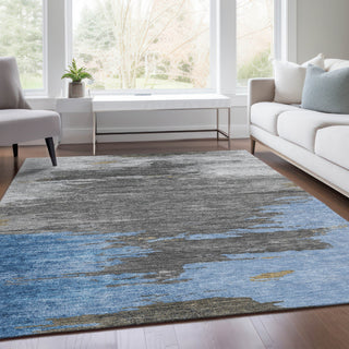 Piper Looms Chantille Abstract ACN2010 Denim Machine Washable Area Rug Lifestyle Image Feature