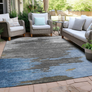 Piper Looms Chantille Abstract ACN2010 Denim Machine Washable Area Rug Outdoor Lifestyle Image Feature