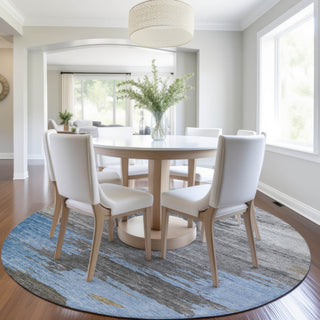 Piper Looms Chantille Abstract ACN2010 Denim Machine Washable Area Rug Round Lifestyle Image Feature