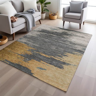 Piper Looms Chantille Abstract ACN2010 Gold Machine Washable Area Rug Lifestyle Image Feature