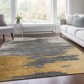 Piper Looms Chantille Abstract ACN2010 Gold Machine Washable Area Rug Lifestyle Image Feature