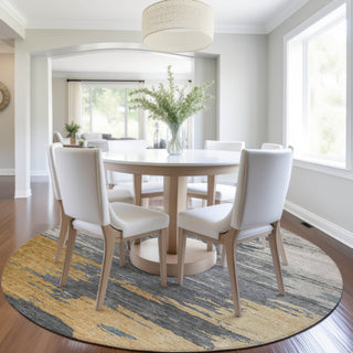 Piper Looms Chantille Abstract ACN2010 Gold Machine Washable Area Rug Round Lifestyle Image Feature