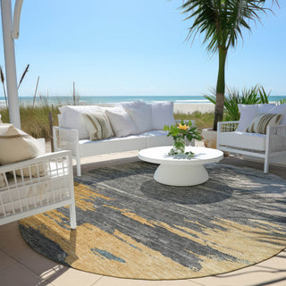 Piper Looms Chantille Abstract ACN2010 Gold Machine Washable Area Rug Round Outdoor Lifestyle Image Feature