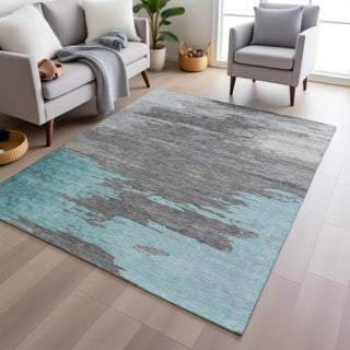Piper Looms Chantille Abstract ACN2010 Teal Machine Washable Area Rug Lifestyle Image Feature