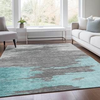 Piper Looms Chantille Abstract ACN2010 Teal Machine Washable Area Rug Lifestyle Image Feature