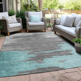 Piper Looms Chantille Abstract ACN2010 Teal Machine Washable Area Rug Outdoor Lifestyle Image Feature