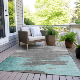 Piper Looms Chantille Abstract ACN2010 Teal Machine Washable Area Rug Outdoor Lifestyle Image Feature
