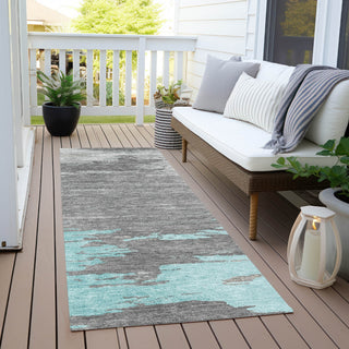 Piper Looms Chantille Abstract ACN2010 Teal Machine Washable Area Rug Runner Outdoor Lifestyle Image Feature