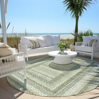 Piper Looms Chantille Geometric ACN2011 Aloe Machine Washable Area Rug Round Outdoor Lifestyle Image Feature