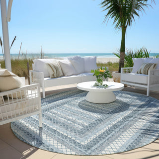 Piper Looms Chantille Geometric ACN2011 Denim Machine Washable Area Rug Round Outdoor Lifestyle Image Feature