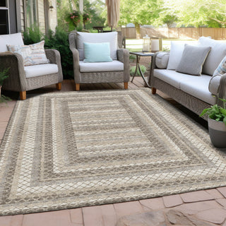 Piper Looms Chantille Geometric ACN2011 Taupe Machine Washable Area Rug Outdoor Lifestyle Image Feature