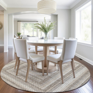 Piper Looms Chantille Geometric ACN2011 Taupe Machine Washable Area Rug Round Lifestyle Image Feature