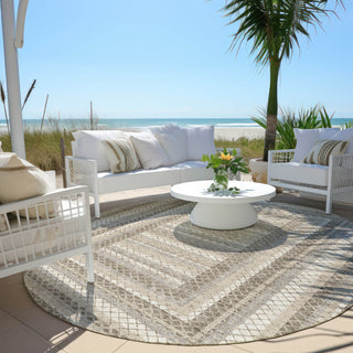 Piper Looms Chantille Geometric ACN2011 Taupe Machine Washable Area Rug Round Outdoor Lifestyle Image Feature