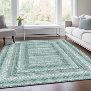 Piper Looms Chantille Geometric ACN2011 Teal Machine Washable Area Rug Lifestyle Image Feature