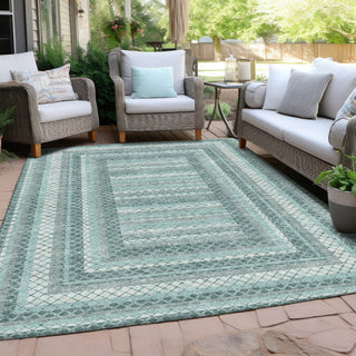 Piper Looms Chantille Geometric ACN2011 Teal Machine Washable Area Rug Outdoor Lifestyle Image Feature