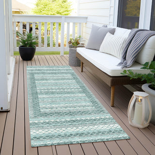 Piper Looms Chantille Geometric ACN2011 Teal Machine Washable Area Rug Runner Outdoor Lifestyle Image Feature